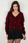 Lela Oversize Fit V Yaka Fiyonk Detaylı Düğmeli Bayan Hırka 4615577 BORDO