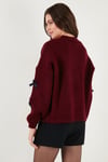 Lela Oversize Fit V Yaka Fiyonk Detaylı Düğmeli Bayan Hırka 4615577 BORDO