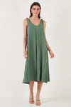 Lela Oversize Fit V Yaka Midi Boy Basic Bayan Elbise 6788688 HAKİ