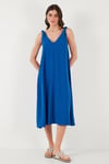 Lela Oversize Fit V Yaka Midi Boy Basic Bayan Elbise 6788688 SAKS