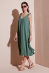 Lela Oversize Fit V Yaka Midi Boy Basic Bayan Elbise 6788688 HAKİ