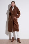 Lela Oversize Kemerli Cepli Kışlık Bayan Kaban 42190454 KAHVE