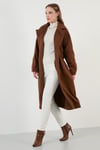 Lela Oversize Kemerli Cepli Kışlık Bayan Kaban 42190454 KAHVE