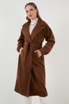 Lela Oversize Kemerli Cepli Kışlık Bayan Kaban 42190454 KAHVE