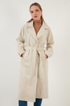 Lela Oversize Kemerli Cepli Kışlık Bayan Kaban 42190454 AÇIK VİZON