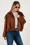 Lela Oversize Klasik Yaka Fermuarlı Süet Dokulu Bomber Bayan Ceket 6839635 TABA