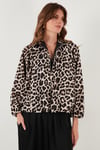 Lela Oversize Klasik Yaka Yarasa Kol Fermuarlı Bomber Bayan Ceket 6839636 LEOPAR