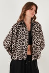 Lela Oversize Klasik Yaka Yarasa Kol Fermuarlı Bomber Bayan Ceket 6839636 LEOPAR