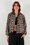 Lela Oversize Klasik Yaka Yarasa Kol Fermuarlı Bomber Bayan Ceket 6839636 LEOPAR