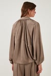 Lela Oversize Klasik Yaka Yarasa Kol Fermuarlı Saten Bayan Ceket 6839584 VİZON