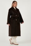 Lela Oversize Kruvaze Yaka Yumuşak Dokulu Uzun Bayan Kaban 6839610 KAHVE