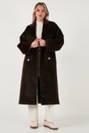 Lela Oversize Kruvaze Yaka Yumuşak Dokulu Uzun Bayan Kaban 6839610 KAHVE