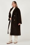 Lela Oversize Kruvaze Yaka Yumuşak Dokulu Uzun Bayan Kaban 6839610 KAHVE