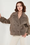Lela Oversize Kruvaze Yaka Yumuşak Tüylü Düğmeli Astarlı Bayan Mont 6839659 KOYU KAHVE