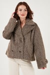 Lela Oversize Kruvaze Yaka Yumuşak Tüylü Düğmeli Astarlı Bayan Mont 6839659 KOYU KAHVE