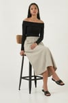 Lela Pamuk Karışımlı Regular Fit Lastikli Bel Midi Boy Bayan Etek 6921268 HAKİ