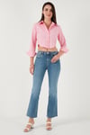 Lela Pamuk Karışımlı Slim Fit Uzun Kollu Crop Bayan Gömlek 6777336 Şeker Pembe