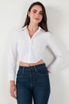 Lela Pamuk Karışımlı Slim Fit Uzun Kollu Crop Bayan Gömlek 6777336 BEYAZ