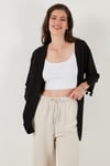 Lela Pamuk ve Keten Karışımlı Püskül Detaylı Regular Fit Uzun Kimono Bayan Hırka 5869015 SİYAH