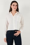 Lela Pamuk ve Keten Karışımlı Regular Fit Önü Kısa Arkası Uzun Bayan Gömlek 6772867 EKRU