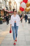Lela Pamuk ve Keten Karışımlı Regular Fit Kalp Baskılı Bayan Gömlek 6779932 BEYAZ-KIRMIZI