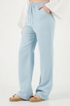 Lela Pamuklu Bağlamalı Relaxed Fit Yüksek Bel Geniş Paça Müslin Kadın Pantolon 5866663 MAVİ