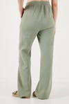 Lela Pamuklu Bağlamalı Relaxed Fit Yüksek Bel Geniş Paça Müslin Kadın Pantolon 5866663 Olive