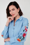 Lela Pamuklu Balon Kollu Regular Fit Çiçek Nakışlı Bayan Gömlek 611GO003 BEBE MAVİ