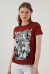 Lela Pamuklu Baskılı Bisiklet Yaka Kadın T Shirt 6001004 KİREMİT