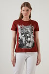 Lela Pamuklu Baskılı Bisiklet Yaka Kadın T Shirt 6001004 KİREMİT
