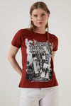Lela Pamuklu Baskılı Bisiklet Yaka Kadın T Shirt 6001004 KİREMİT