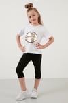 Lela Pamuklu Baskılı Kolları Fırfırlı Bisiklet Yaka Kız Çocuk T Shirt 6211019 BEYAZ