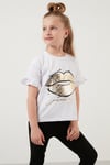 Lela Pamuklu Baskılı Kolları Fırfırlı Bisiklet Yaka Kız Çocuk T Shirt 6211019 BEYAZ