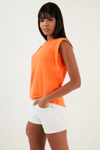 Lela Pamuklu Bisiklet Yaka Kolsuz Basic Bayan T Shirt 5864201 ORANJ