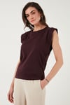 Lela Pamuklu Bisiklet Yaka Kolsuz Kadın T Shirt 5864019 VİŞNE