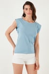 Lela Pamuklu Bisiklet Yaka Kolsuz Kadın T Shirt 5864019 BEBE MAVİ