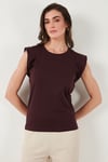 Lela Pamuklu Bisiklet Yaka Kolsuz Kadın T Shirt 5864019 VİŞNE