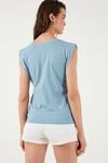 Lela Pamuklu Bisiklet Yaka Kolsuz Kadın T Shirt 5864019 BEBE MAVİ