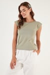 Lela Pamuklu Bisiklet Yaka Kolsuz Kadın T Shirt 5864019 Olive