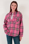 Lela Pamuklu Cepli Ekoseli Regular Fit Oduncu Bayan Gömlek CF24W167259 FUŞYA