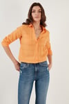 Lela Pamuklu Çift Cepli Slim Fit Katlanabilir Kollu İnce Bayan Gömlek 514257520 ORANGE
