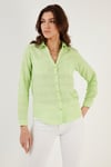 Lela Pamuklu Çift Cepli Slim Fit Katlanabilir Kollu İnce Bayan Gömlek 514257518 FISTIK YEŞİL