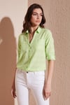Lela Pamuklu Çift Cepli Slim Fit Katlanabilir Kollu İnce Bayan Gömlek 514257518 FISTIK YEŞİL