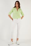 Lela Pamuklu Çift Cepli Slim Fit Katlanabilir Kollu İnce Bayan Gömlek 514257518 FISTIK YEŞİL