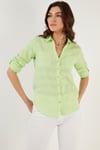 Lela Pamuklu Çift Cepli Slim Fit Katlanabilir Kollu İnce Bayan Gömlek 514257518 FISTIK YEŞİL
