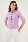 Lela Pamuklu Çift Cepli Slim Fit Katlanabilir Kollu İnce Bayan Gömlek 514257517 LİLA