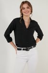 Lela Pamuklu Çift Cepli Uzun Kollu Bayan Gömlek 51425752 SİYAH