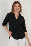 Lela Pamuklu Çift Cepli Uzun Kollu Bayan Gömlek 51425752 SİYAH