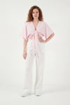 Lela Pamuklu Comfort Fit Bağlamalı Yarasa Kol Bayan Bolero 5866354 PEMBE