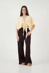 Lela Pamuklu Comfort Fit Bağlamalı Yarasa Kol Bayan Bolero 5866354 SARI